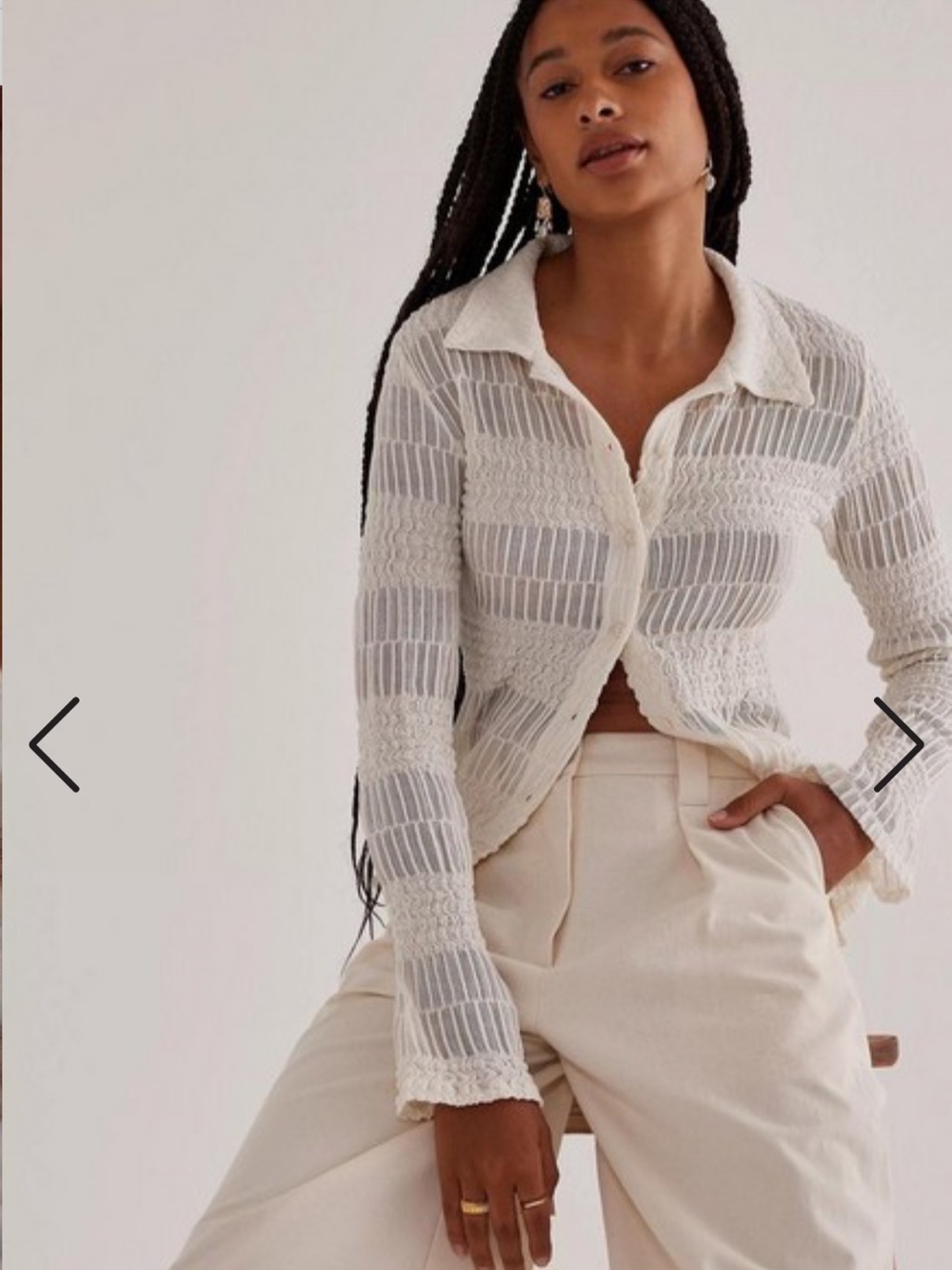 Anthropologie Cream Sheer Textured Button-Down Shirt
